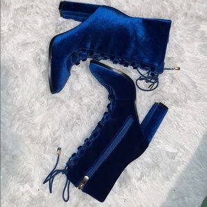 Blue Velvet Tie Up Booties